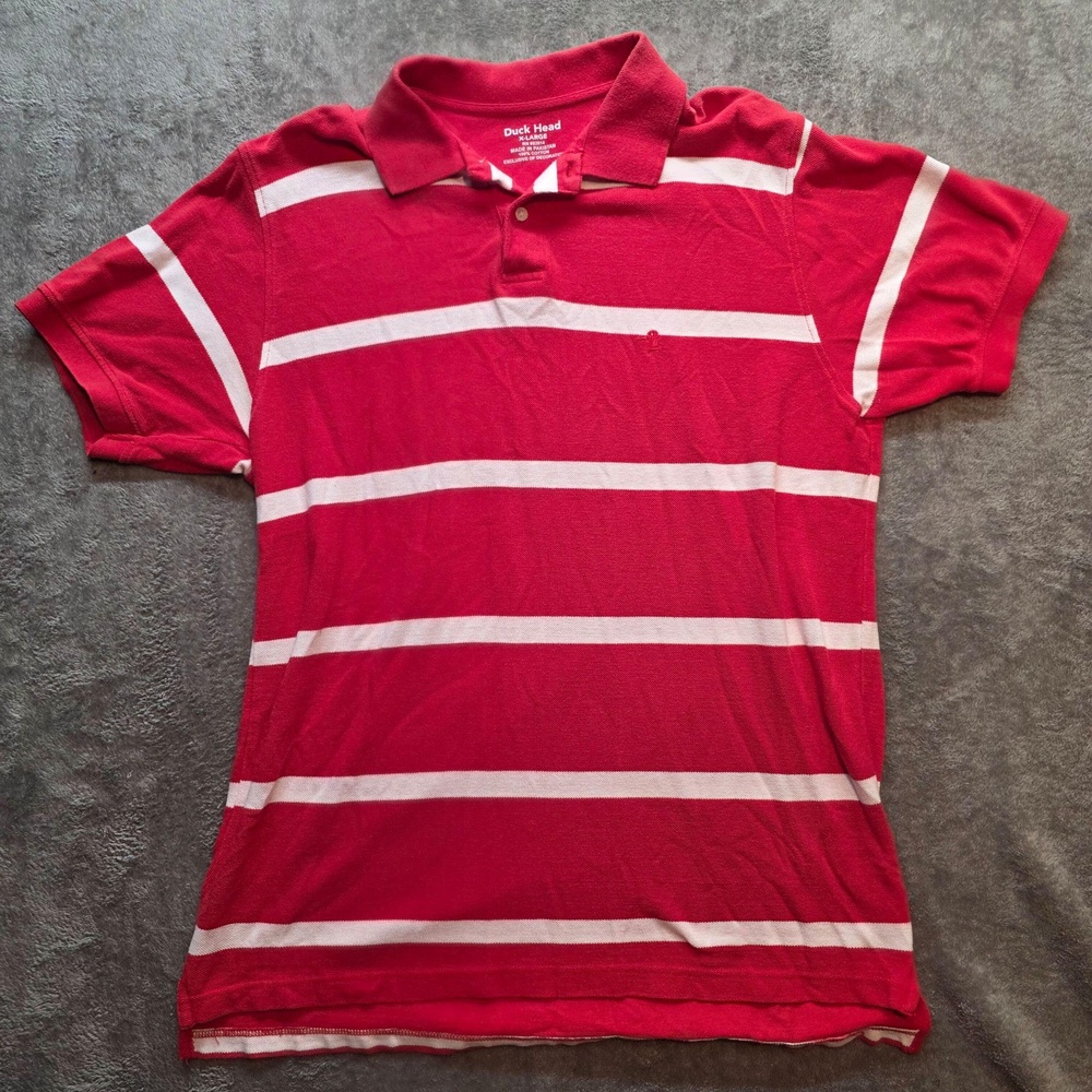 Duck Head Polo Shirt Mens XL Red White Striped 100% Cotton Casual Knit
